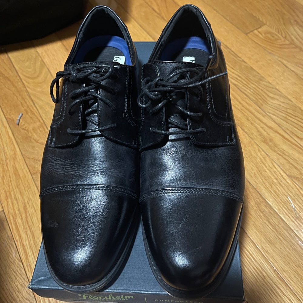 Mens Black Leather Florshein Oxfords, Like New